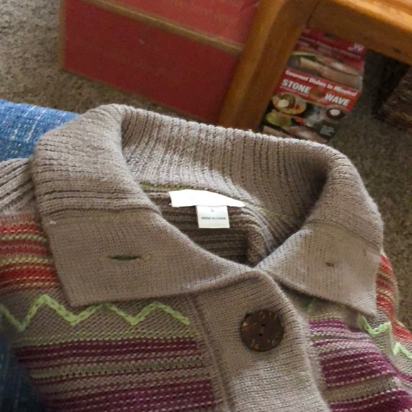 Gorgeous C&B Cardigan-Sz Lg-Tan/Lime/Yellow/Orange - Picture 12 of 13